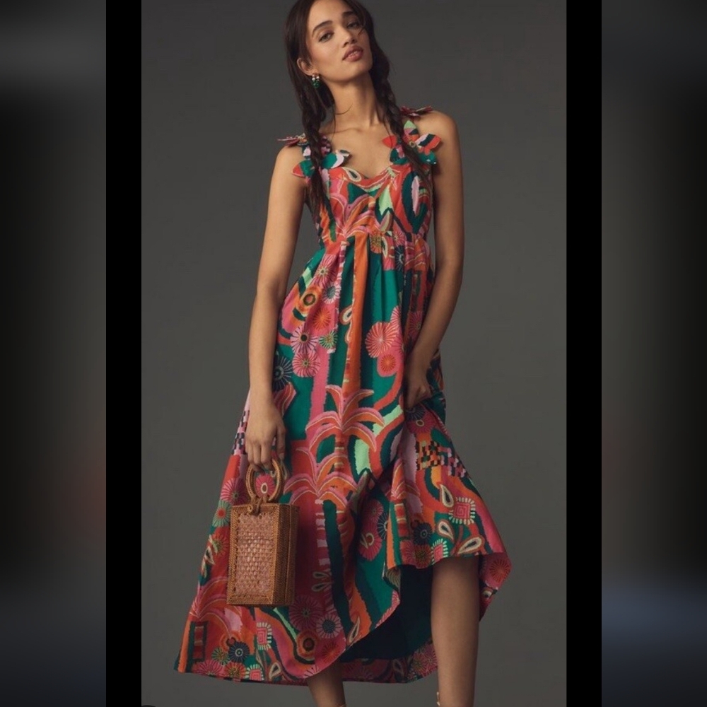 FARM Rio Multicolor Tropical Print Maxi Dress - Broken Zipper